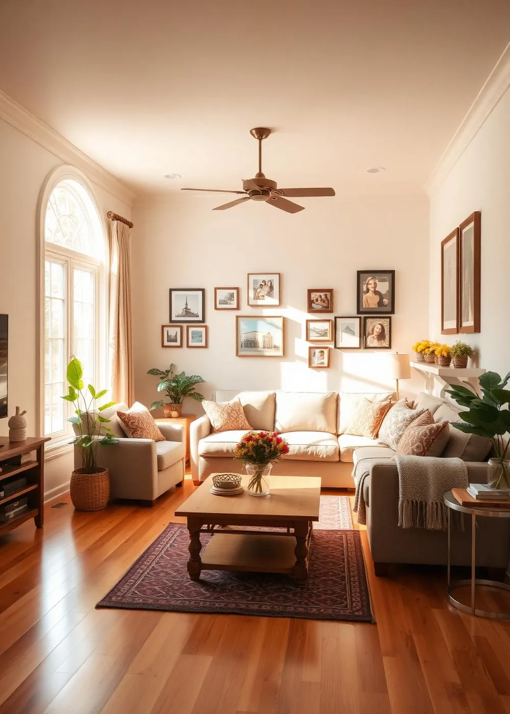 Bright, welcoming living room with warm hardwood floors